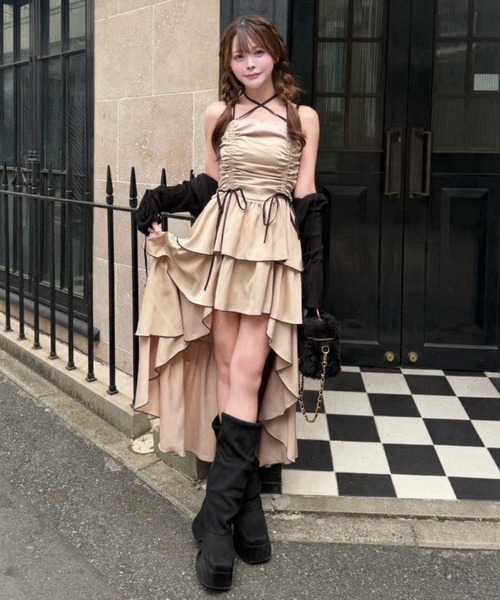 one after another NICE CLAUP(ワンアフターアナザーナイスクラップ)の「アシメティアードロングワンピース(ワンピース・レディース・ブラック系その他/ブラウン系その他/ベージュ・FREE)」の10枚目の写真