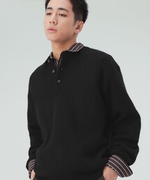 アルパカ混 ヘンリーネック ニット