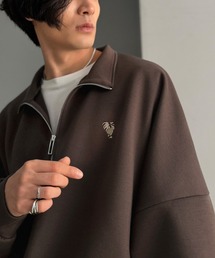 Classical Origin（クラシカルオリジン）の「胸刺繍ダンボール素材オーバーサイズショート丈ドルマンスリーブハーフジッププルオーバー(長袖)/Chest Embroidered Double-Knit Oversized Cropped Dolman Sleeve Half-Zip Pullover（Tシャツ/カットソー）」