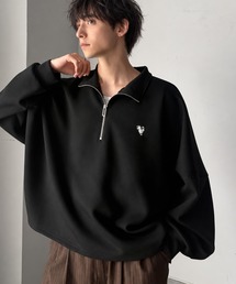 Classical Origin（クラシカルオリジン）の「胸刺繍ダンボール素材オーバーサイズショート丈ドルマンスリーブハーフジッププルオーバー(長袖)/Chest Embroidered Double-Knit Oversized Cropped Dolman Sleeve Half-Zip Pullover（Tシャツ/カットソー）」