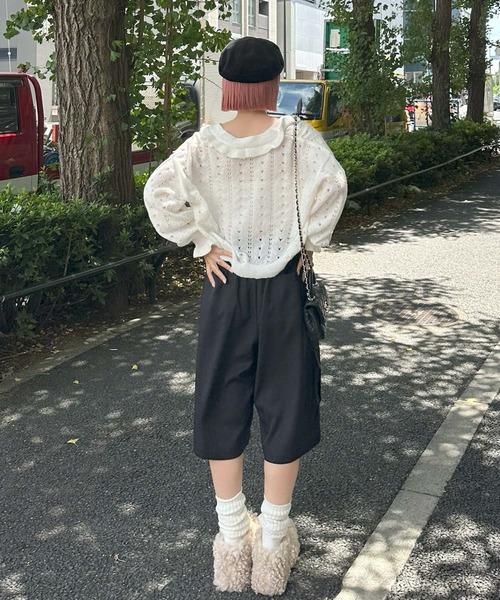 Alley Tokyo（アリートーキョー）の「ハートボタンフリフリ透かし編みカーデ（カーディガン/ボレロ・レディース・オフホワイト/ブルー・FREE）」の13枚目の写真