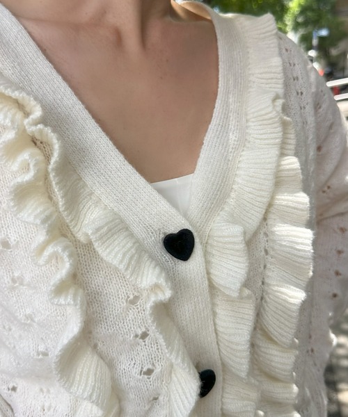 Alley Tokyo（アリートーキョー）の「ハートボタンフリフリ透かし編みカーデ（カーディガン/ボレロ・レディース・オフホワイト/ブルー・FREE）」の17枚目の写真