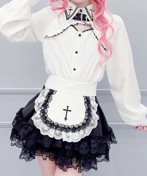 MA*RS(アメーバーマーズ)の「胸開きクロス刺繍ブラウス(シャツ/ブラウス・レディース・ブラック/ホワイト・FREE)」の2枚目の写真