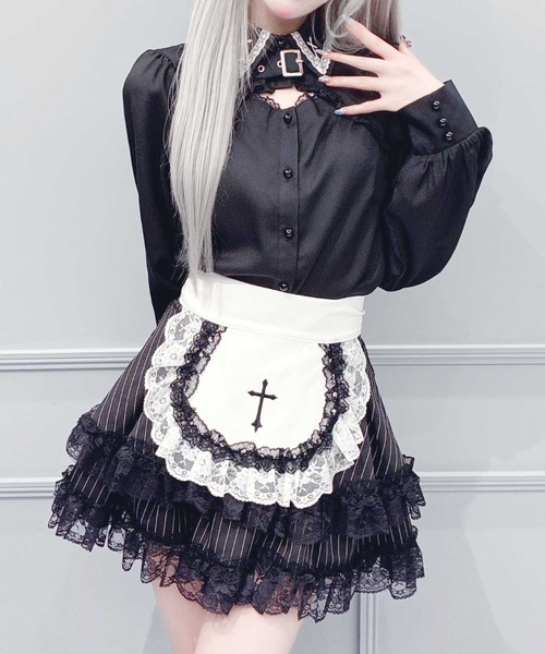 MA*RS(アメーバーマーズ)の「胸開きクロス刺繍ブラウス(シャツ/ブラウス・レディース・ブラック/ホワイト・FREE)」の1枚目の写真