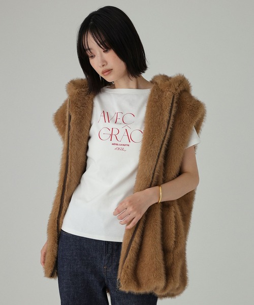 BABYLONE(バビロン)の「【La Hutte】コンパクトロゴTシャツ(Tシャツ/カットソー・レディース・ホワイト/ネイビー・フリー)」の12枚目の写真