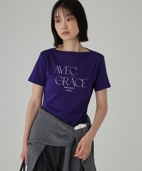 BABYLONE(バビロン)の「【La Hutte】コンパクトロゴTシャツ(Tシャツ/カットソー・レディース・ホワイト/ネイビー・フリー)」の3枚目の写真