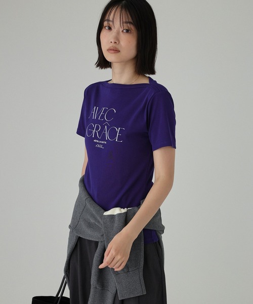 BABYLONE(バビロン)の「【La Hutte】コンパクトロゴTシャツ(Tシャツ/カットソー・レディース・ホワイト/ネイビー・フリー)」の4枚目の写真