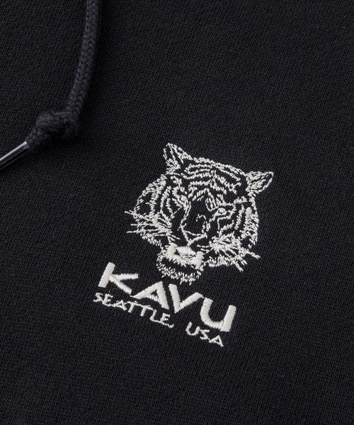 KAVU（カブー）の「KAVU/カブー OP Parka Tiger/ワンポイント パーカー タイガー（パーカー・メンズ・ブラック/ライトグレー/ベージュ・MEDIUM/SMALL/LARGE）」の5枚目の写真