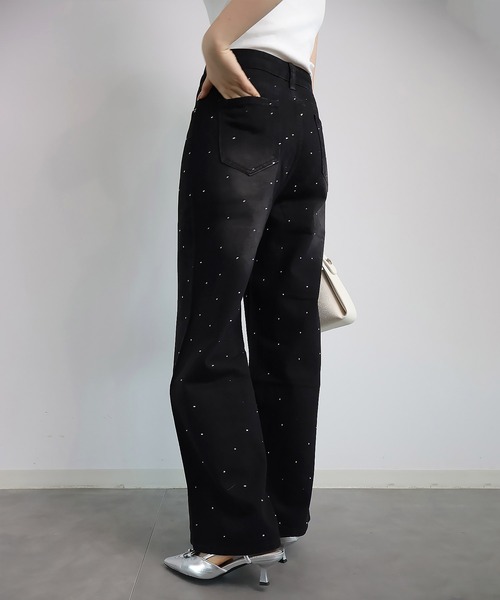 DRESS PLUS(ドレスプラス)の「ラインストーンデザインワイドデニムパンツ(デニムパンツ・レディース・ブルー/ブラック・L/M)」の10枚目の写真