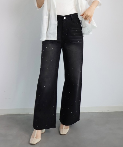 DRESS PLUS(ドレスプラス)の「ラインストーンデザインワイドデニムパンツ(デニムパンツ・レディース・ブルー/ブラック・L/M)」の11枚目の写真