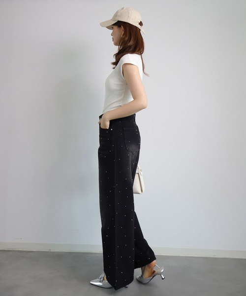 DRESS PLUS(ドレスプラス)の「ラインストーンデザインワイドデニムパンツ(デニムパンツ・レディース・ブルー/ブラック・L/M)」の12枚目の写真