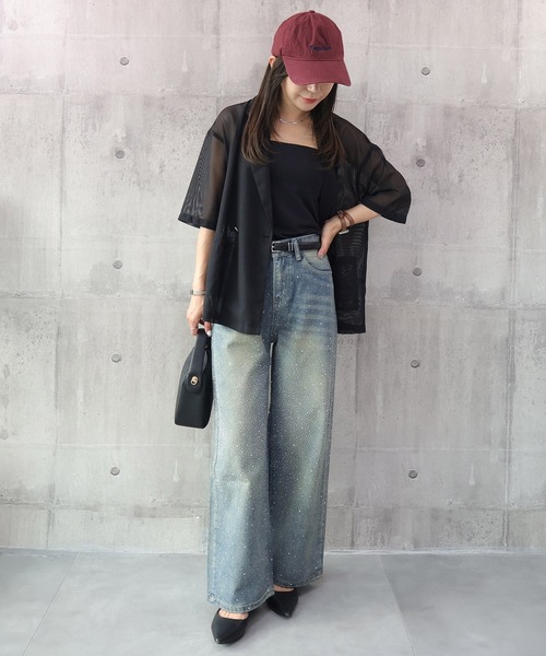 DRESS PLUS(ドレスプラス)の「ラインストーンデザインワイドデニムパンツ(デニムパンツ・レディース・ブルー/ブラック・L/M)」の19枚目の写真