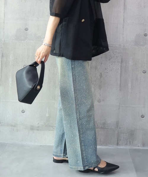 DRESS PLUS(ドレスプラス)の「ラインストーンデザインワイドデニムパンツ(デニムパンツ・レディース・ブルー/ブラック・L/M)」の20枚目の写真