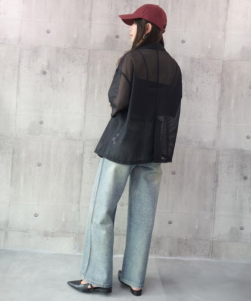 DRESS PLUS(ドレスプラス)の「ラインストーンデザインワイドデニムパンツ(デニムパンツ・レディース・ブルー/ブラック・L/M)」の21枚目の写真