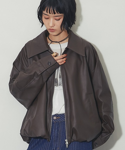 ANOTHER S(アナザーエス)の「フェイクレザーバルーンジャケット(ブルゾン・レディース・ブラック/ブラウン・FREE)」の1枚目の写真