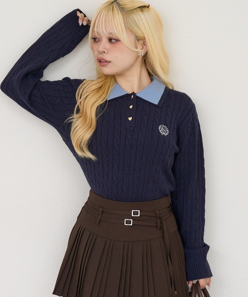 Another Branch olive des olive(アナザーブランチオリーブデオリーブ)の「2枚衿ハート釦ポロ(Tシャツ/カットソー・レディース・ボルドー/アイボリー/チャコールグレー/ネイビー・FREE)」の4枚目の写真