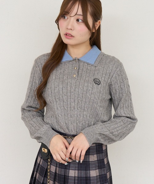Another Branch olive des olive(アナザーブランチオリーブデオリーブ)の「2枚衿ハート釦ポロ(Tシャツ/カットソー・レディース・ボルドー/アイボリー/チャコールグレー/ネイビー・FREE)」の3枚目の写真
