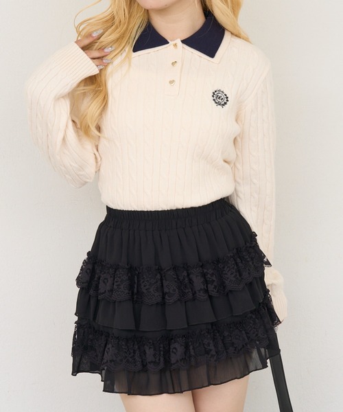 Another Branch olive des olive(アナザーブランチオリーブデオリーブ)の「2枚衿ハート釦ポロ(Tシャツ/カットソー・レディース・ボルドー/アイボリー/チャコールグレー/ネイビー・FREE)」の2枚目の写真
