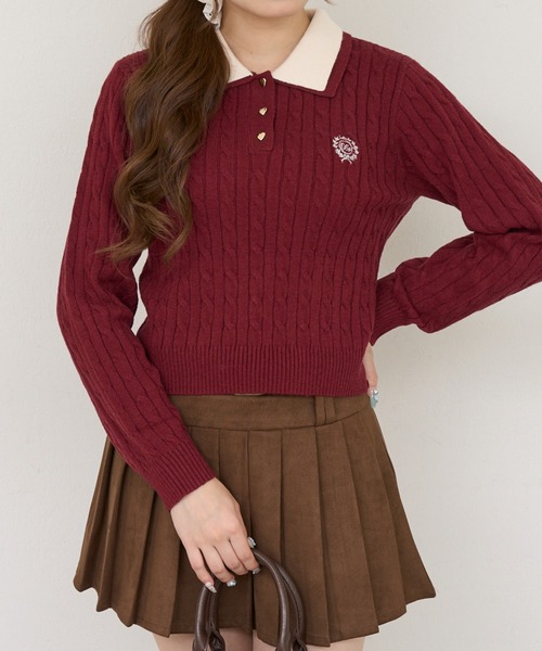 Another Branch olive des olive(アナザーブランチオリーブデオリーブ)の「2枚衿ハート釦ポロ(Tシャツ/カットソー・レディース・ボルドー/アイボリー/チャコールグレー/ネイビー・FREE)」の1枚目の写真