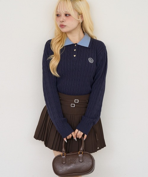 Another Branch olive des olive(アナザーブランチオリーブデオリーブ)の「2枚衿ハート釦ポロ(Tシャツ/カットソー・レディース・ボルドー/アイボリー/チャコールグレー/ネイビー・FREE)」の6枚目の写真