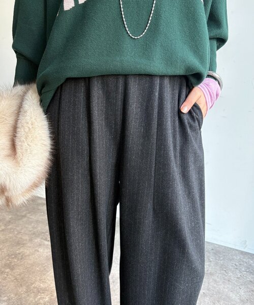 DouDou(ドゥドゥ)の「ウーレットストライプパンツ(その他パンツ・レディース・ブラック/グレー・38/36)」の2枚目の写真
