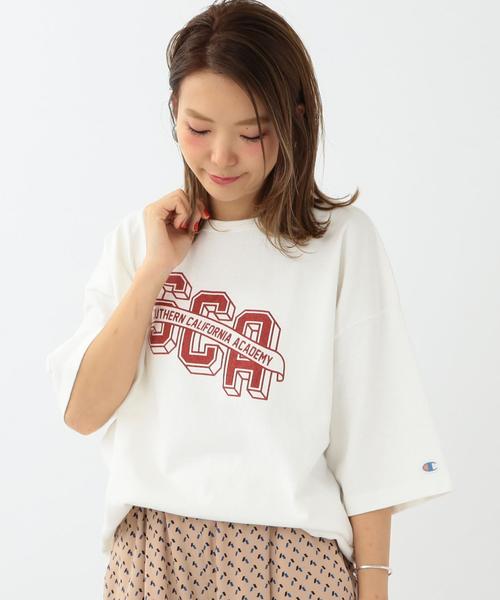 Another Edition(アナザーエディション)の「Another Edition×ChampionクルーネックビッグT/ BC×AE Champion CN BIG/T◆(Tシャツ/カットソー・レディース・オフホワイト/ライトグレー/ケリー・フリー)」の2枚目の写真