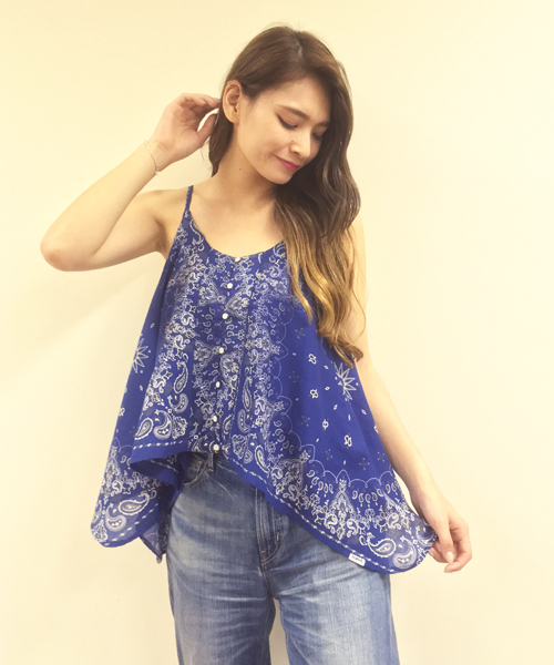 X-girl(エックスガール)の「BANDANA CAMISOLE /キャミソール/ペイズリー/バンダナ柄/ベーシック/シンプル/夏(キャミソール・レディース・ネイビー/ホワイト・ONE SIZE)」の2枚目の写真