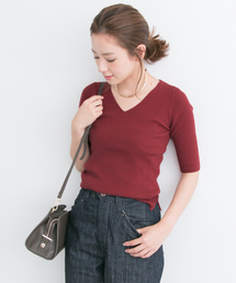 URBAN RESEARCH | UR 5分袖Vネックリブニット(ニット/セーター)