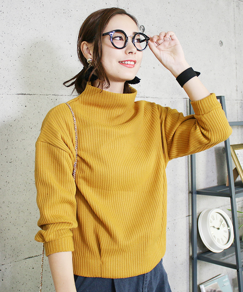 reca(レカ)の「ボトルネックニットソー(Tシャツ/カットソー・レディース・グリーン系その他/ブラック/イエロー系その他・M)」の3枚目の写真