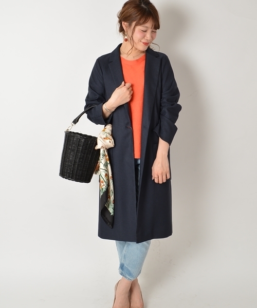 SHIPS（シップス）の「リネンライクチェスターコート0097（チェスターコート・レディース・ベージュ系その他/ダークブルー/スカイブルー・36/38）」の3枚目の写真