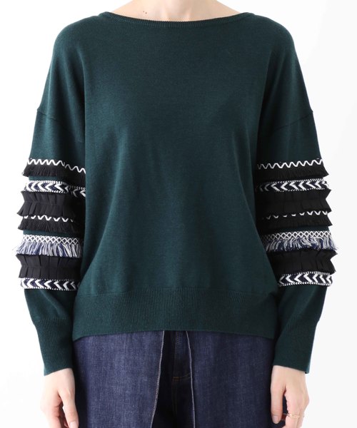 STUDIOUS SELECT（ステュディオスセレクト）の「【Dignite Collier】12G天竺袖ブレードPO 809604（ニット/セーター・レディース・グリーン・FREE）」の3枚目の写真