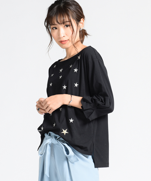 LIPSTAR（リップスター）の「星刺繍タックスリーブカットソー（T