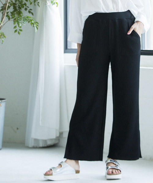 WEGO（ウィゴー）の「WEGO/ワッフルスリットパンツ（その他パンツ・レディース・ライトベージュ/ブラック/杢グレー・FREE）」の2枚目の写真