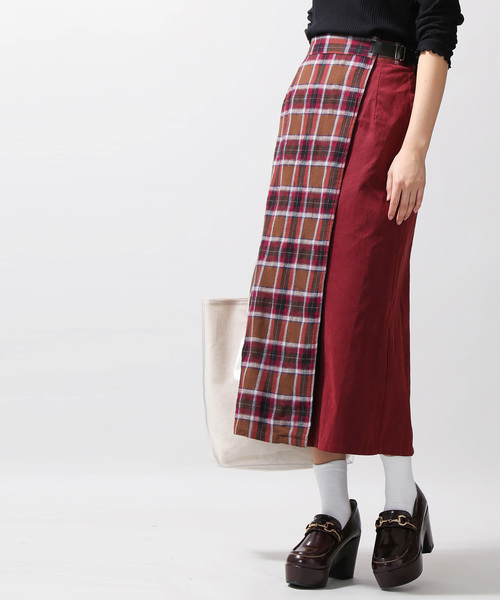 WEGO(ウィゴー)の「WEGO/チェック配色ラップスカート(スカート・レディース・グレー系その他2/ブラウン系その他2/ブルー系その他2・FREE)」の3枚目の写真