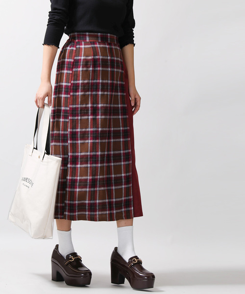 WEGO(ウィゴー)の「WEGO/チェック配色ラップスカート(スカート・レディース・グレー系その他2/ブラウン系その他2/ブルー系その他2・FREE)」の8枚目の写真