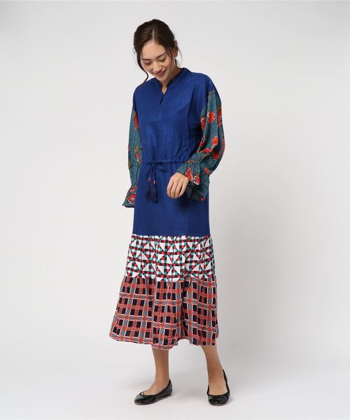 チャイハネ（チャイハネ）の「【チャイハネ】レトロ柄キャンディスリーブワンピース（ワンピース・レディース・イエロー/ブルー/グリーン・FREE）」の7枚目の写真