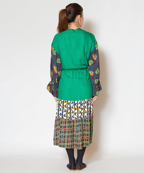 チャイハネ（チャイハネ）の「【チャイハネ】レトロ柄キャンディスリーブワンピース（ワンピース・レディース・イエロー/ブルー/グリーン・FREE）」の16枚目の写真