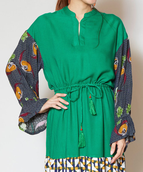 チャイハネ（チャイハネ）の「【チャイハネ】レトロ柄キャンディスリーブワンピース（ワンピース・レディース・イエロー/ブルー/グリーン・FREE）」の15枚目の写真