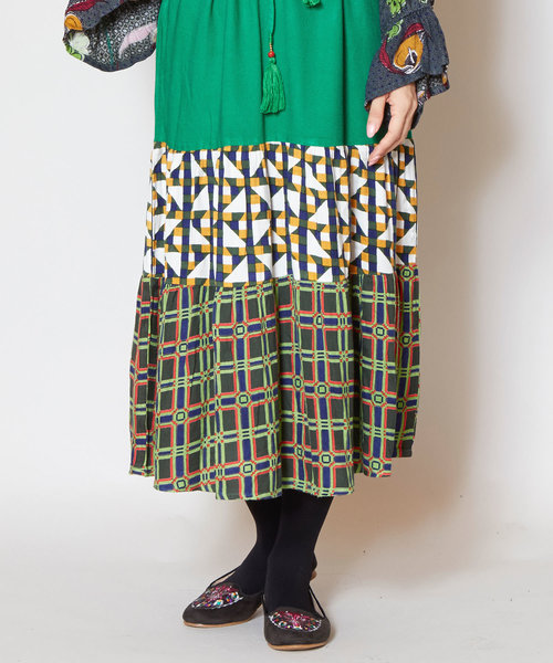 チャイハネ（チャイハネ）の「【チャイハネ】レトロ柄キャンディスリーブワンピース（ワンピース・レディース・イエロー/ブルー/グリーン・FREE）」の14枚目の写真