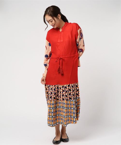 チャイハネ（チャイハネ）の「【チャイハネ】レトロ柄キャンディスリーブワンピース（ワンピース・レディース・イエロー/ブルー/グリーン・FREE）」の13枚目の写真