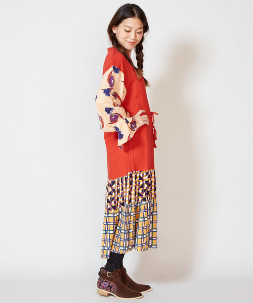 チャイハネ（チャイハネ）の「【チャイハネ】レトロ柄キャンディスリーブワンピース（ワンピース・レディース・イエロー/ブルー/グリーン・FREE）」の12枚目の写真