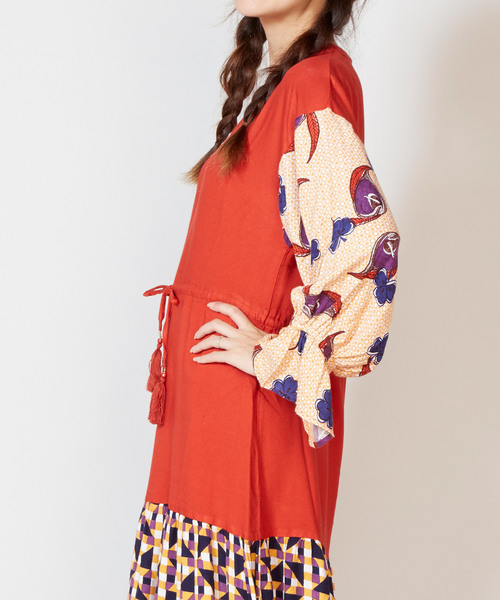 チャイハネ（チャイハネ）の「【チャイハネ】レトロ柄キャンディスリーブワンピース（ワンピース・レディース・イエロー/ブルー/グリーン・FREE）」の10枚目の写真