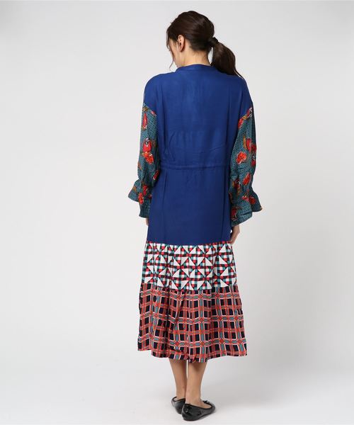 チャイハネ（チャイハネ）の「【チャイハネ】レトロ柄キャンディスリーブワンピース（ワンピース・レディース・イエロー/ブルー/グリーン・FREE）」の8枚目の写真