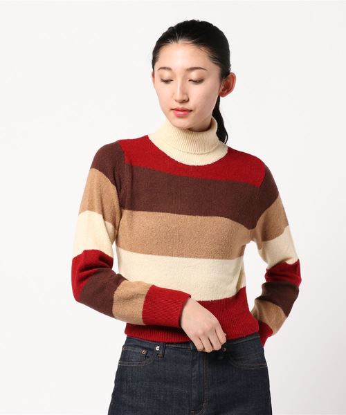 E Hyphen World Gallery Mania イーハイフンワールドギャラリーマニア の 三戸なつめさんコラボ マルチボーダータートルネックプルオーバー ニット セーター Wear