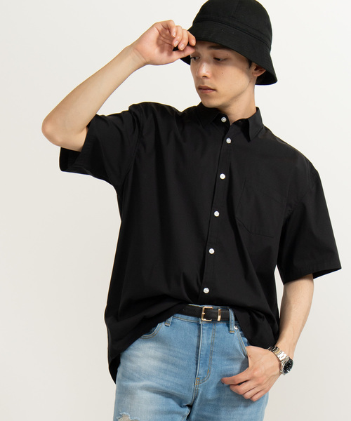 WEGO（ウィゴー）の「WEGO/ストレッチブロード半袖ポプリンシャツ（シャツ/ブラウス・メンズ・ホワイト/ブラック/ネイビー・SMALL/MEDIUM/LARGE）」の2枚目の写真