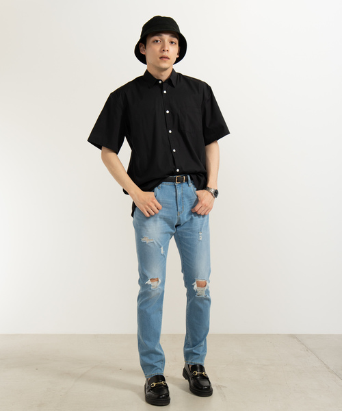 WEGO（ウィゴー）の「WEGO/ストレッチブロード半袖ポプリンシャツ（シャツ/ブラウス・メンズ・ホワイト/ブラック/ネイビー・SMALL/MEDIUM/LARGE）」の10枚目の写真