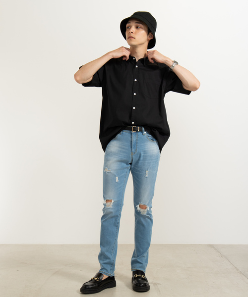 WEGO（ウィゴー）の「WEGO/ストレッチブロード半袖ポプリンシャツ（シャツ/ブラウス・メンズ・ホワイト/ブラック/ネイビー・SMALL/MEDIUM/LARGE）」の11枚目の写真