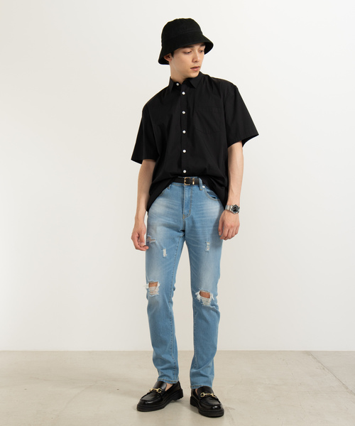 WEGO（ウィゴー）の「WEGO/ストレッチブロード半袖ポプリンシャツ（シャツ/ブラウス・メンズ・ホワイト/ブラック/ネイビー・SMALL/MEDIUM/LARGE）」の12枚目の写真