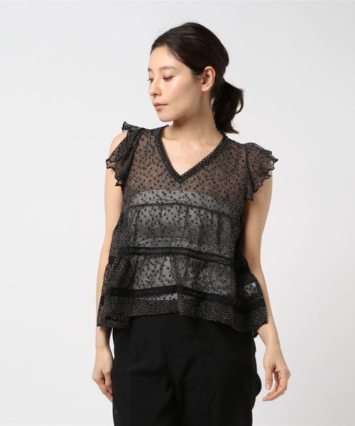 flower（フラワー）の「リップルフリルトップ（Tシャツ/カットソー・レディース・ホワイト/ブラック/ドット・FREE）」の3枚目の写真