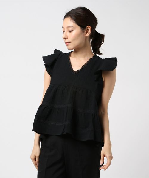 flower（フラワー）の「リップルフリルトップ（Tシャツ/カットソー・レディース・ホワイト/ブラック/ドット・FREE）」の2枚目の写真